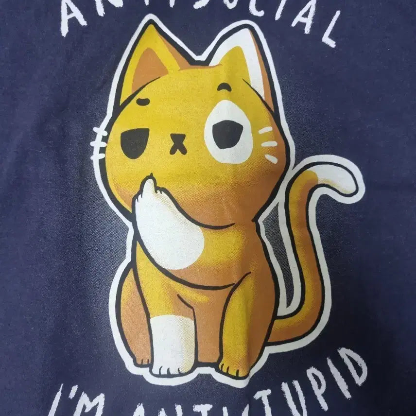 [BUNJANG] Cat Printed T-Shirt Navy / 고양이 프린팅 티셔츠 네이비