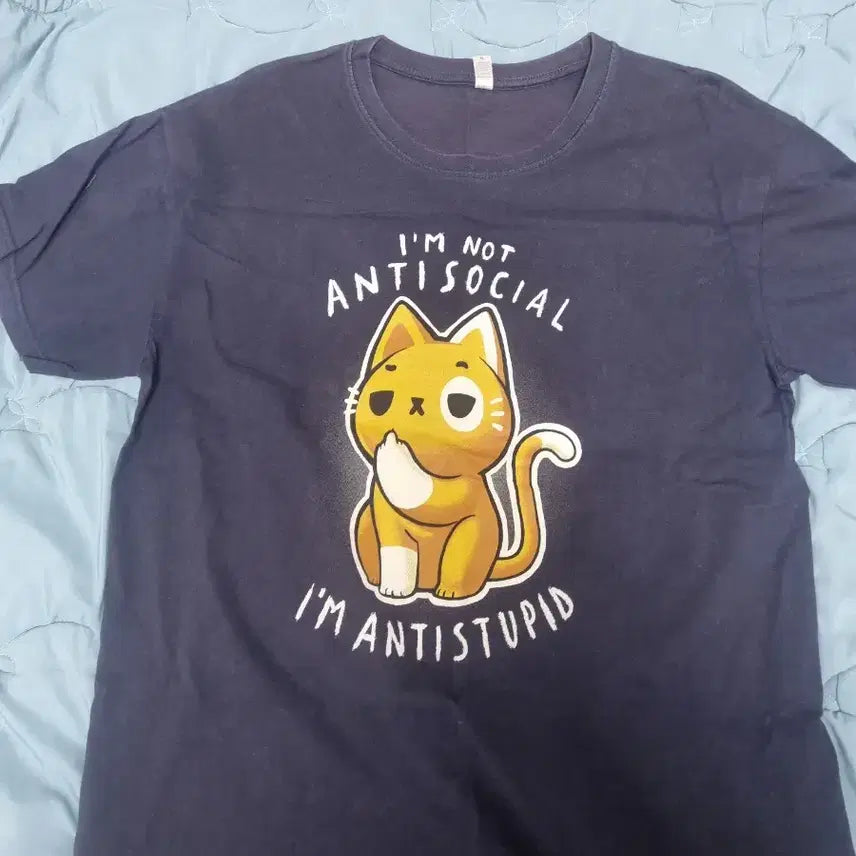 [BUNJANG] Cat Printed T-Shirt Navy / 고양이 프린팅 티셔츠 네이비
