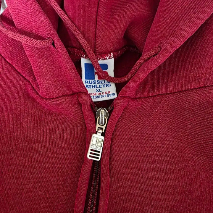 [SOLD OUT] [XL] 90s USA 빈티지 러셀 후드 집업 레드/버건디 블리칭