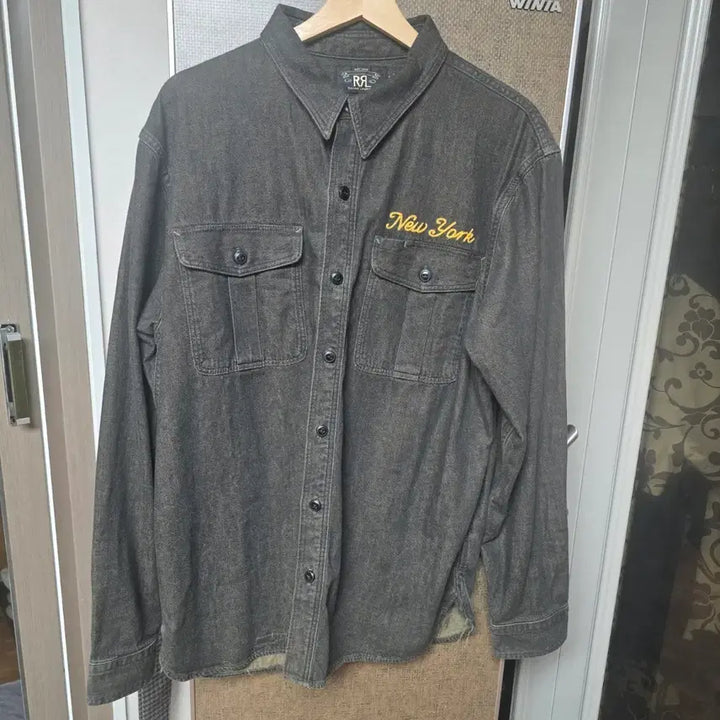 [SOLD OUT] RRL 자수 데님 워크 셔츠 워시트 블랙 (L)