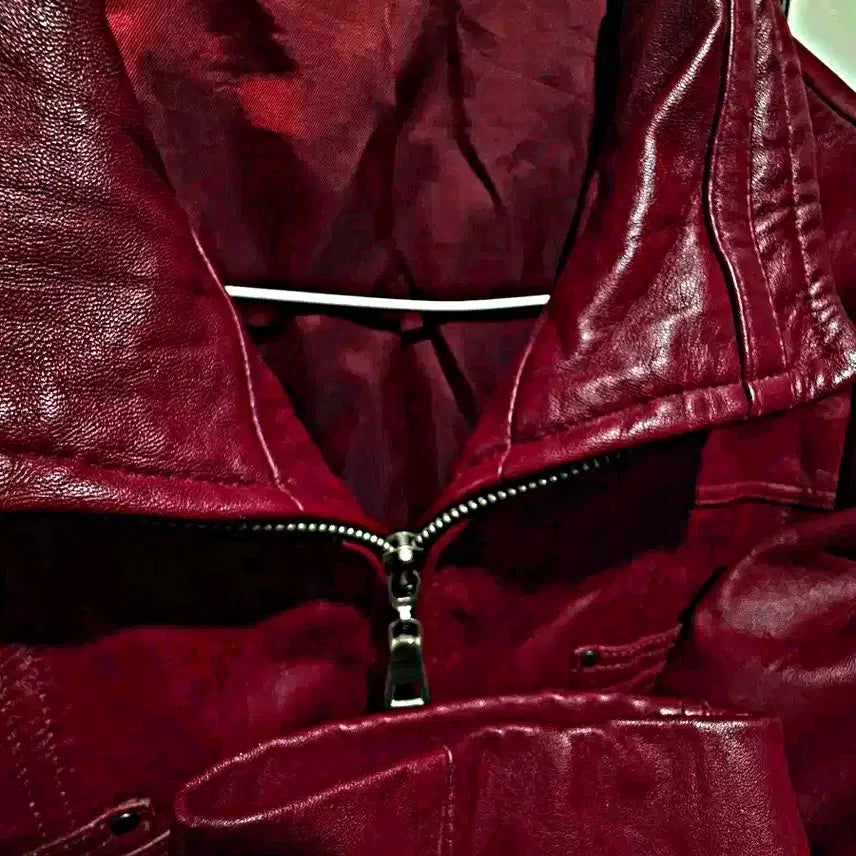 [BUNJANG] Red Lambskin Leather Jacket / 레드 양가죽 자켓