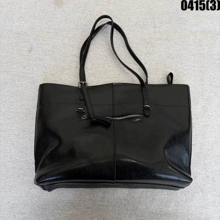 [BUNJANG] Black Leather Tote Shoulder Bag / 블랙 가죽 토트백 숄더백 여성 가방 0415(3)