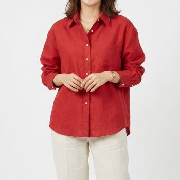 [BUNJANG] LAROOM Linen Blend Oversized Shirt / 라룸 메이드 무드 린넨 오버핏 셔츠 레드 (FREE)