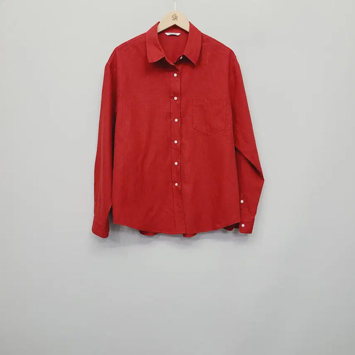 [BUNJANG] LAROOM Linen Blend Oversized Shirt / 라룸 메이드 무드 린넨 오버핏 셔츠 레드 (FREE)