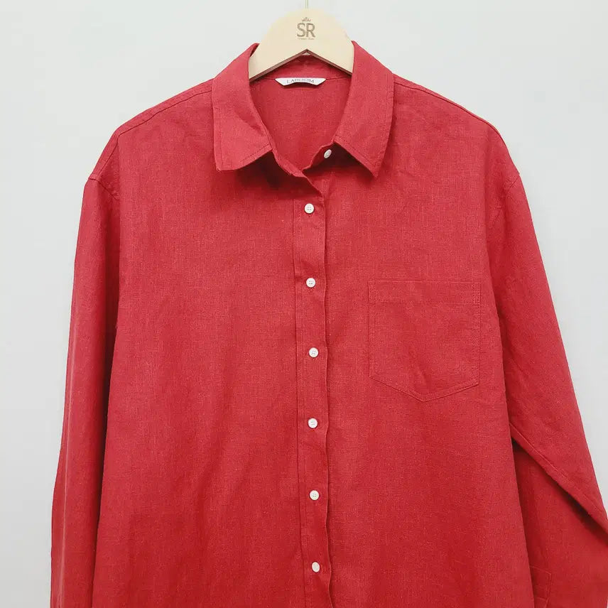 [BUNJANG] LAROOM Linen Blend Oversized Shirt / 라룸 메이드 무드 린넨 오버핏 셔츠 레드 (FREE)