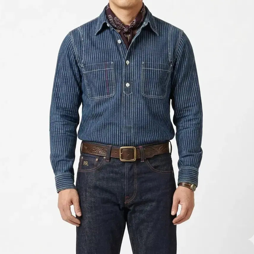 [BUNJANG] RRL Indigo Wabash Stripe Work Shirt / RRL 더블알엘 인디고 와바시 스트라이프 워크셔츠 M (실측XL급)