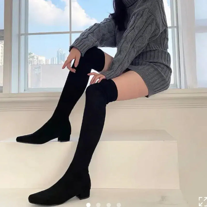 [BUNJANG] Suede Black Spandex Long Boots / 스웨이드 블랙 스판 롱부츠 5cm