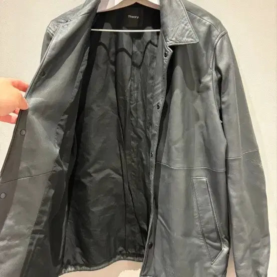 [BUNJANG] Theory Lambskin Leather Coach Jacket / 띠어리 레더 코치자켓 챠콜 Theory 램스킨