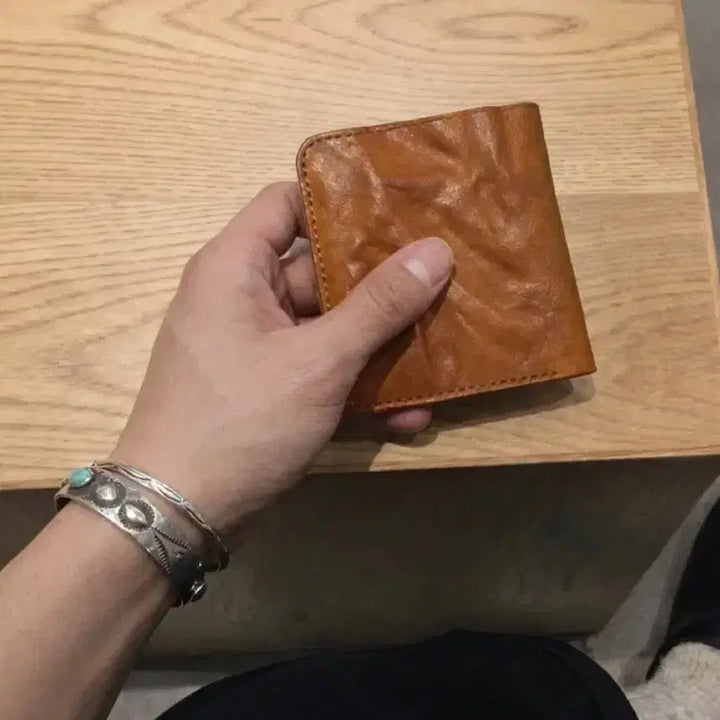 [SOLD OUT] 빈티지 에이징 크리즈 소가죽 슬림 반지갑 아메카지 남자지갑