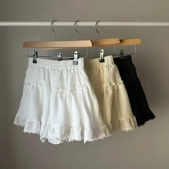 [BUNJANG] Ablie Frill Lace Tiered Skirt White / 에이블리 프릴 레이스 캉캉스커트 화이트