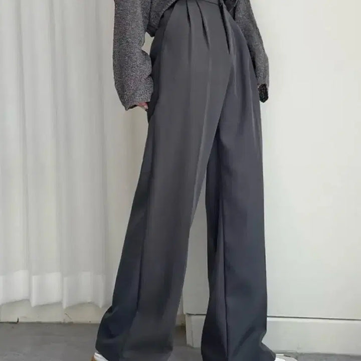 [BUNJANG] The Pink Two-Button Wide Slacks Pants / 에이블리 더핑크 투버튼 뒷밴딩 와이드 슬랙스 바지 팬츠