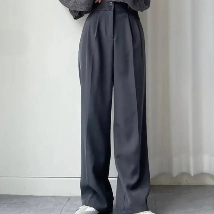 [BUNJANG] The Pink Two-Button Wide Slacks Pants / 에이블리 더핑크 투버튼 뒷밴딩 와이드 슬랙스 바지 팬츠
