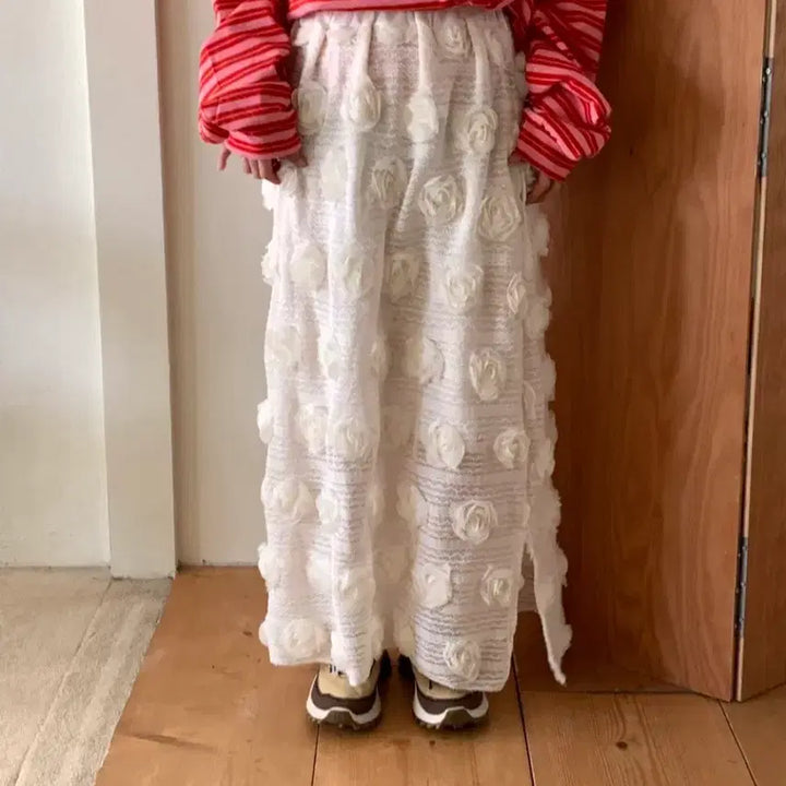 [BUNJANG] Rose Flower Long Skirt / 로제 플라워 스커트