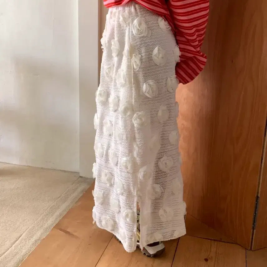 [BUNJANG] Rose Flower Long Skirt / 로제 플라워 스커트