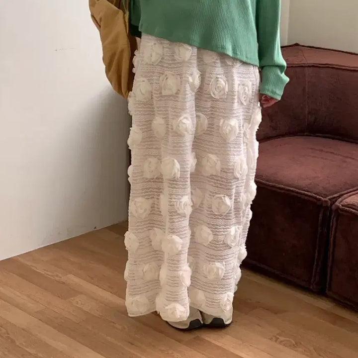 [BUNJANG] Rose Flower Long Skirt / 로제 플라워 스커트