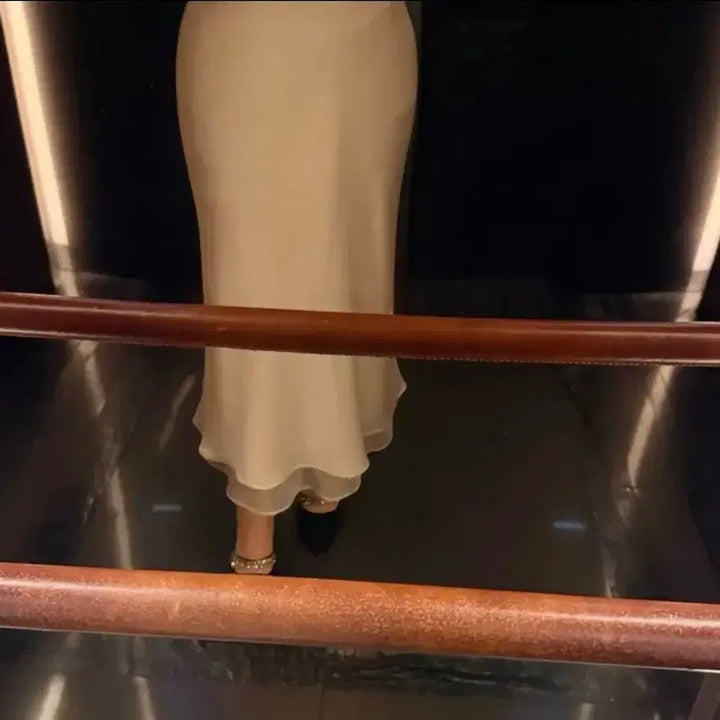 [BUNJANG] Rucel K Ivory Satin Silk Long Skirt / 에이블리 루셀크 아이보리 새틴 실크 롱 스커트