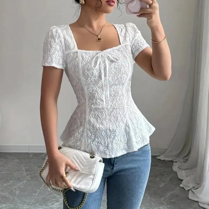 [BUNJANG] White Lace Punching Blouse / 펀칭 레이스 화이트 블라우스