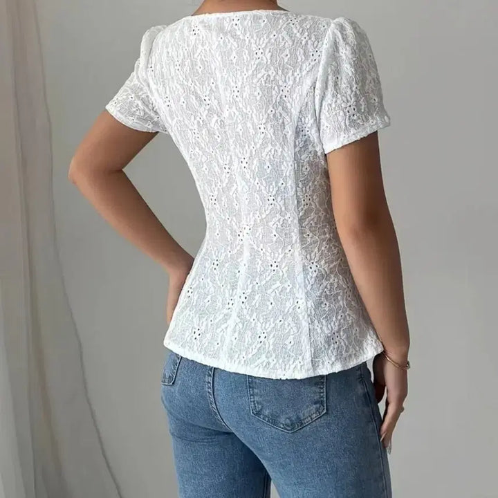 [BUNJANG] White Lace Punching Blouse / 펀칭 레이스 화이트 블라우스