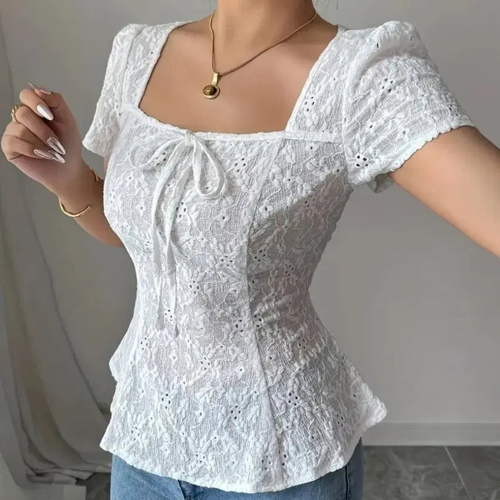 [BUNJANG] White Lace Punching Blouse / 펀칭 레이스 화이트 블라우스