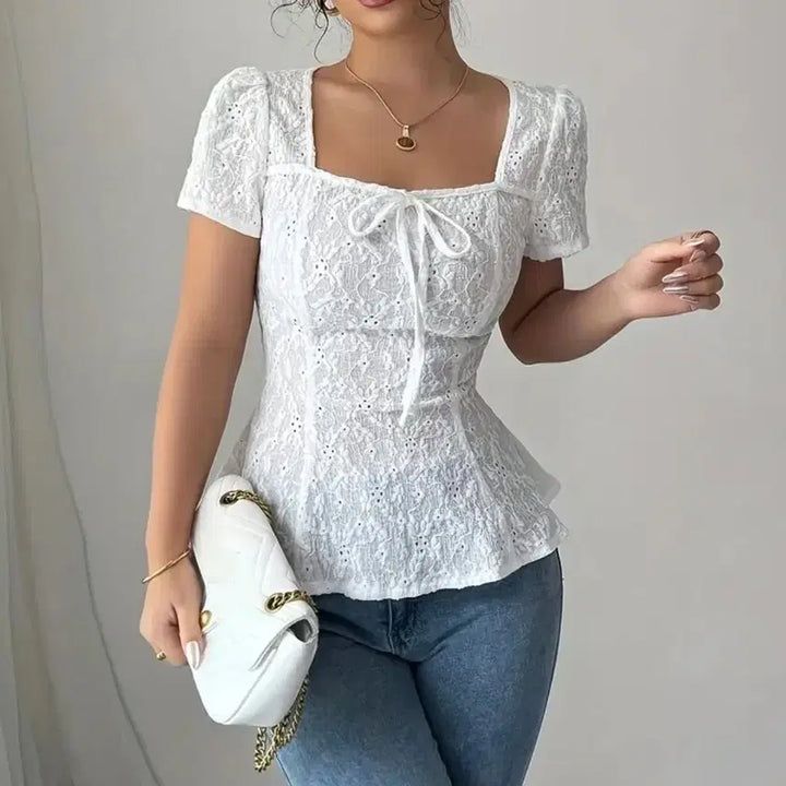 [BUNJANG] White Lace Punching Blouse / 펀칭 레이스 화이트 블라우스