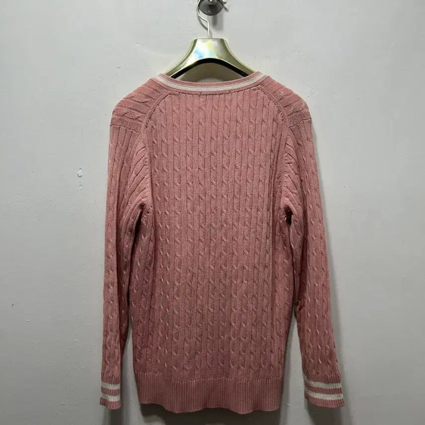 [BUNJANG] Beanpole Pink Cable V-Neck Knit Sweater / 빈폴 핑크 케이블 V넥 니트 100