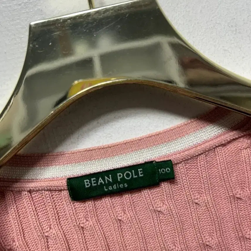 [BUNJANG] Beanpole Pink Cable V-Neck Knit Sweater / 빈폴 핑크 케이블 V넥 니트 100