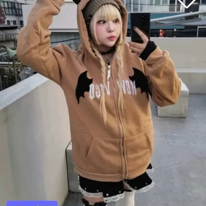 [BUNJANG] Devil Horn Wing Hooded Zip-up / 지뢰계 악마 뿔 날개 후드집업 판매