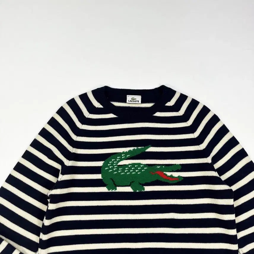 [BUNJANG] Lacoste Striped Knit Sweater (Size L) / (미세수선존재, L) 라코스테 스트라이프 니트