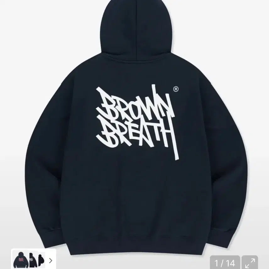 [BUNJANG] Brownbreath Navy Hoodie / 브라운브레스 후드티 네이비