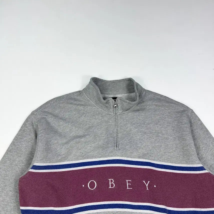 [BUNJANG] Obey Spellout Boxy Fit Half-Zip Sweatshirt Gray / (M) 오베이 스펠아웃 박시핏 반집업 맨투맨 그레이