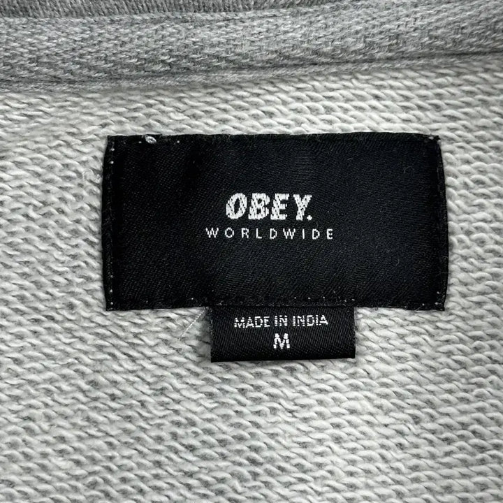 [BUNJANG] Obey Spellout Boxy Fit Half-Zip Sweatshirt Gray / (M) 오베이 스펠아웃 박시핏 반집업 맨투맨 그레이