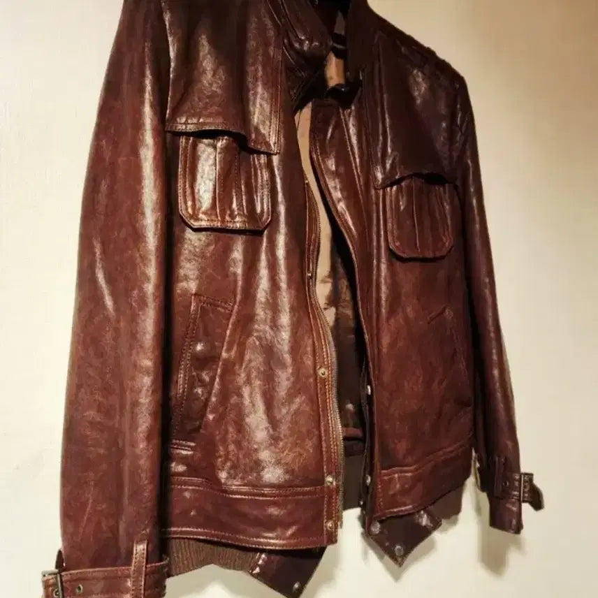 [BUNJANG] Jig Brown Premium Lambskin Leather Jumper / 지이크브라운 프리미엄양가죽 점퍼100~105