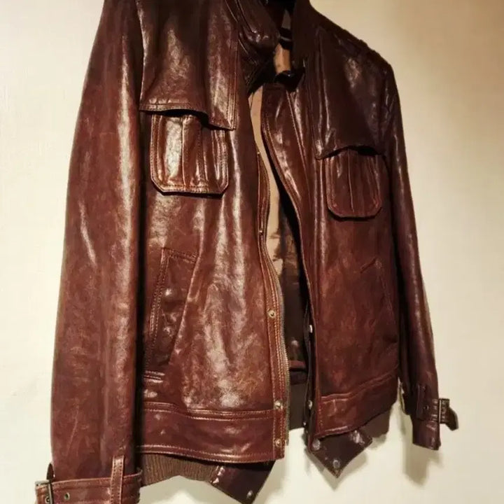 [BUNJANG] Jig Brown Premium Lambskin Leather Jumper / 지이크브라운 프리미엄양가죽 점퍼100~105