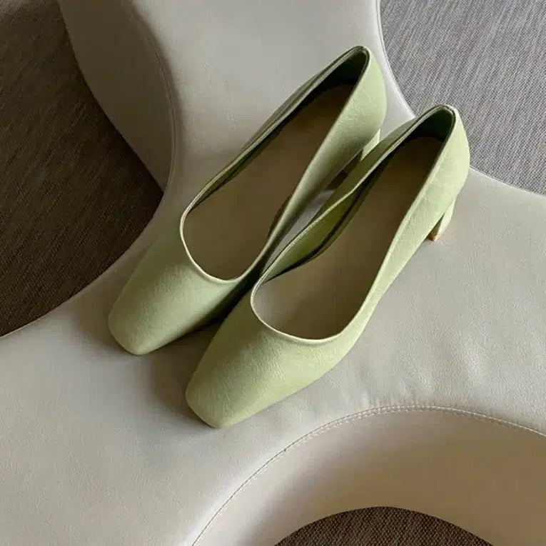 [SOLD OUT] 스퀘어토 힐 펌프스 연두색 230m(새상품)