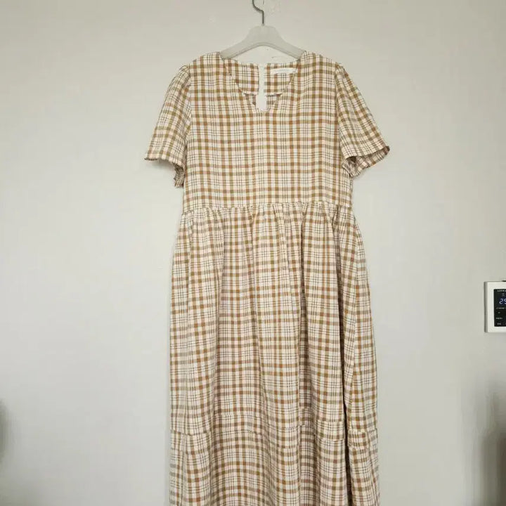 [BUNJANG] Checkered Long Dress / 체크 롱 원피스 반팔 55~66