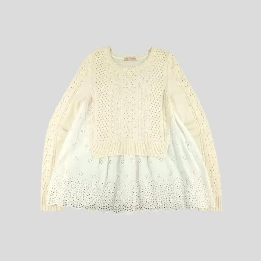 [BUNJANG] Jill by Jill Stuart Layered Punching Blouse / 질 바이 질스튜어트 라이트베이지 화이트 배색 레이어드 펀칭 페미닌 모리