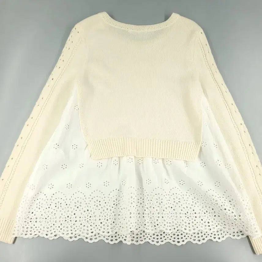 [BUNJANG] Jill by Jill Stuart Layered Punching Blouse / 질 바이 질스튜어트 라이트베이지 화이트 배색 레이어드 펀칭 페미닌 모리