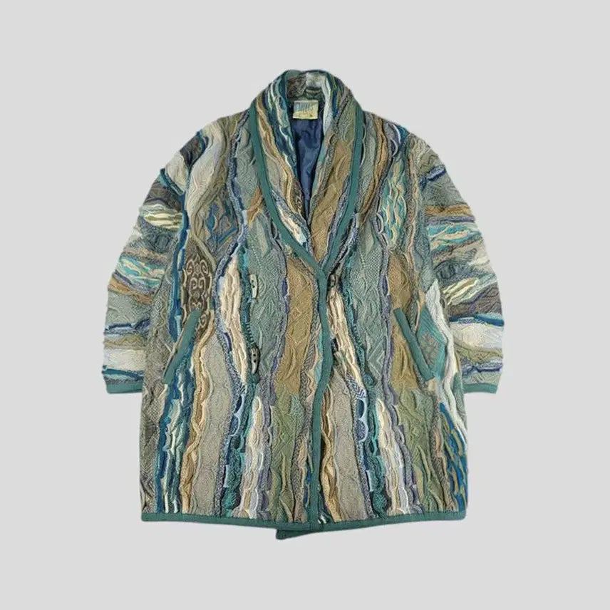 [BUNJANG] LIMNOS Teal Multi-Color 3D Cable Pattern Bohemian Double Layered Top / LIMNOS 림노스 청록톤 멀티컬러 3D 케이블패턴 히피 보헤미안 더블버
