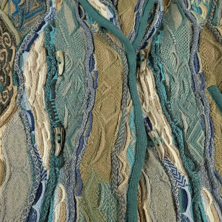 [BUNJANG] LIMNOS Teal Multi-Color 3D Cable Pattern Bohemian Double Layered Top / LIMNOS 림노스 청록톤 멀티컬러 3D 케이블패턴 히피 보헤미안 더블버