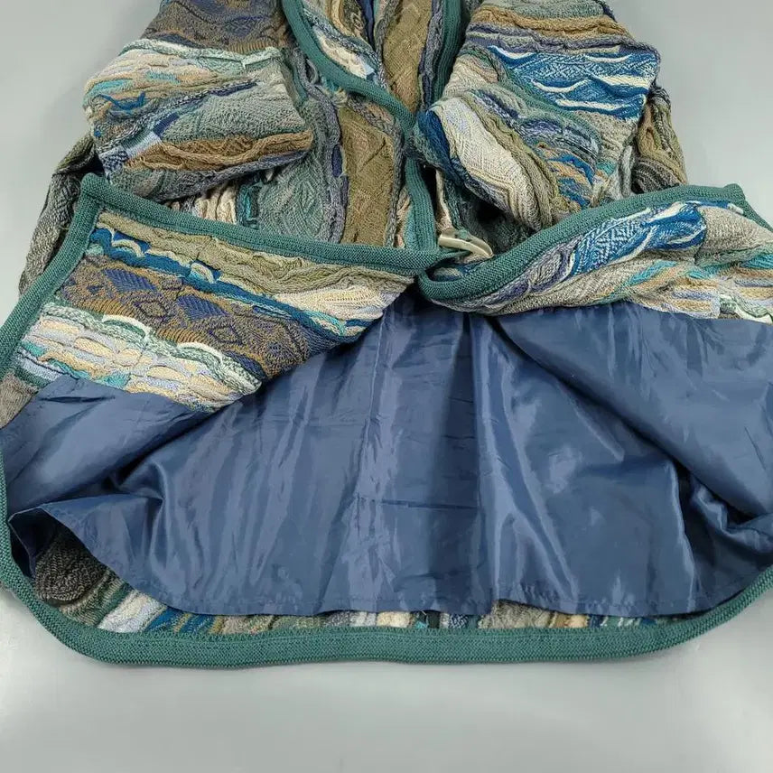 [BUNJANG] LIMNOS Teal Multi-Color 3D Cable Pattern Bohemian Double Layered Top / LIMNOS 림노스 청록톤 멀티컬러 3D 케이블패턴 히피 보헤미안 더블버