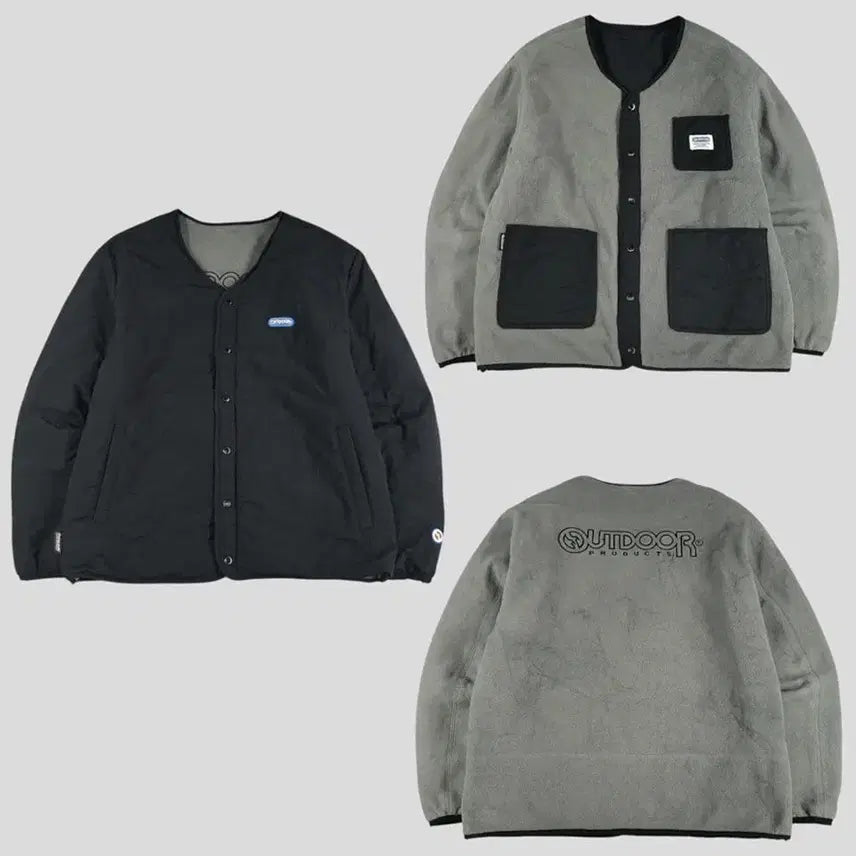 [BUNJANG] Outdoor Reversible Quilted Jacket / OUTDOOR 아웃도어 블랙 그레이 배색 물결퀼팅 리버시블 체스트포켓 플