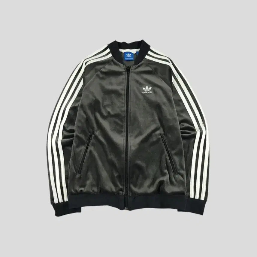 [SOLD OUT] 아디다스 차콜 화이트 배색 트레포일 로고 삼선 레글런 벨벳 벨보아 벨루아
