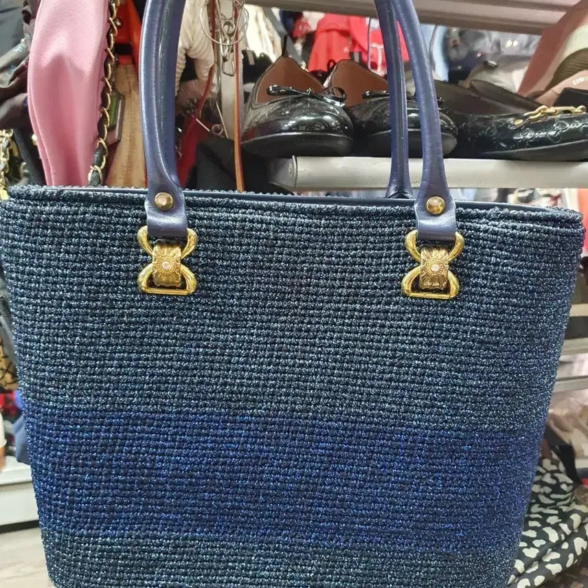 [BUNJANG] Navy Knit Shoulder Bag / 니트 짜임 네이비 숄더백