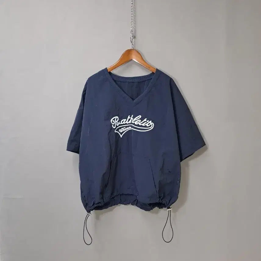 [BUNJANG] V-Neck Navy Windbreaker / V넥 반팔 네이비 바람막이