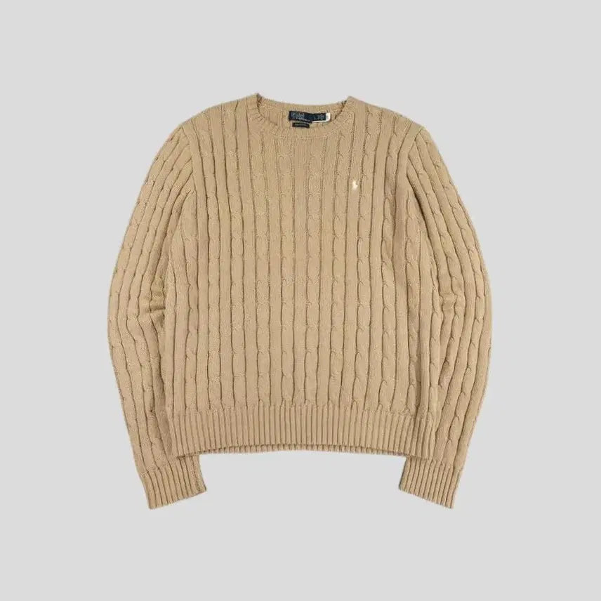 [BUNJANG] Polo Ralph Lauren Cable Knit Cotton Sweater / 폴로랄프로렌 베이지 화이트포니 케이블패턴 꽈배기패턴 라운드넥 코튼 니트