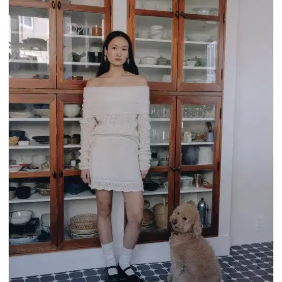 [BUNJANG] Farven Alpaca Knit Off-shoulder Skirt Set / Farven 파르벵 알파카 니트 오프숄더 스커트 세트