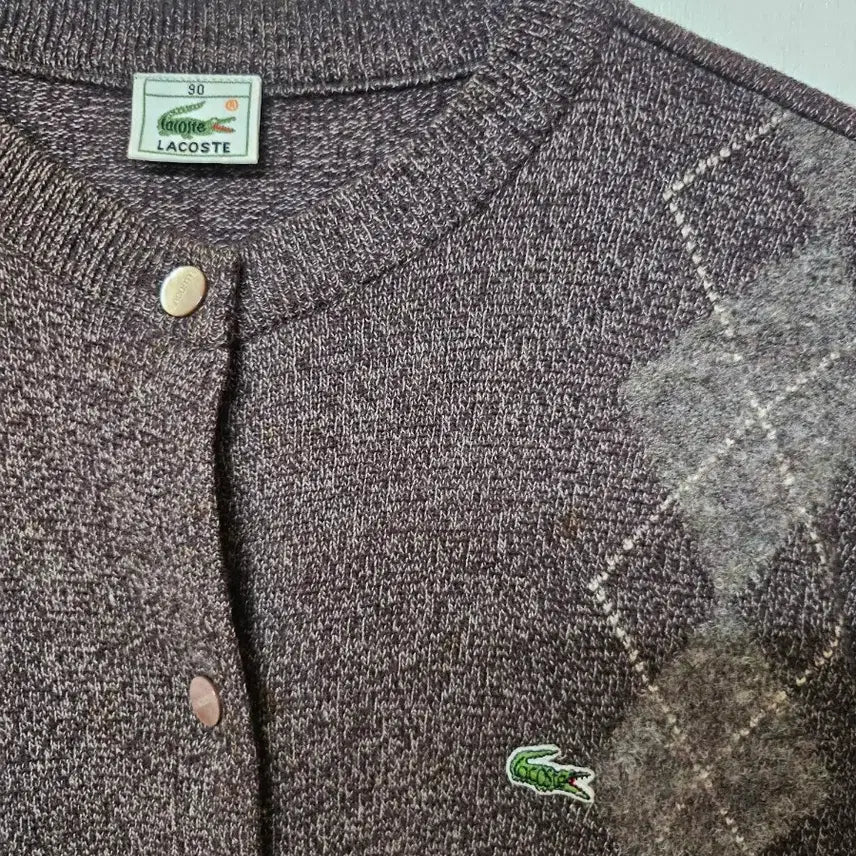 [BUNJANG] Lacoste Argyle Brown Cardigan (Size 90) / 라코스테 아가일 브라운 가디건 90