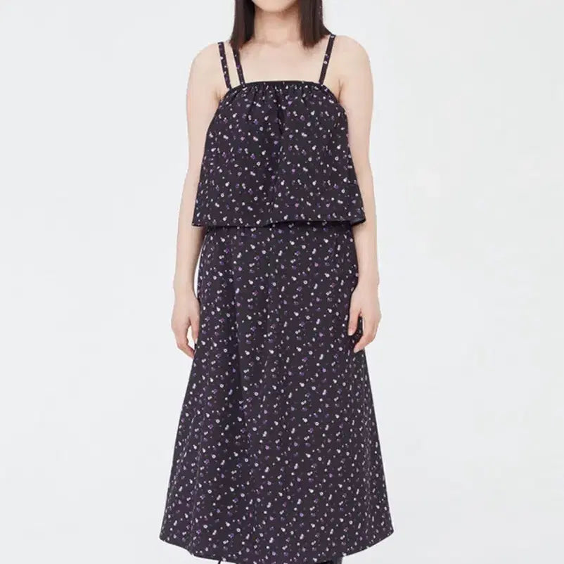 [BUNJANG] Targetto Flower Pattern Layered Dress / 타겟토 플라워패턴 레이어드 원피스 새상품 (F / 블랙)