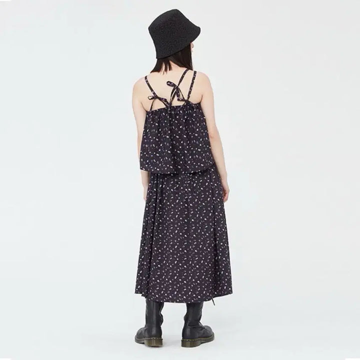 [BUNJANG] Targetto Flower Pattern Layered Dress / 타겟토 플라워패턴 레이어드 원피스 새상품 (F / 블랙)
