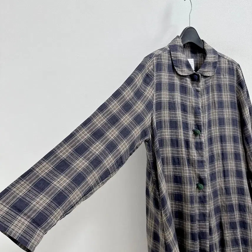 [BUNJANG] LUDIA K Check Linen Long Jacket / 루디아케이 체크 린넨 롱 자켓